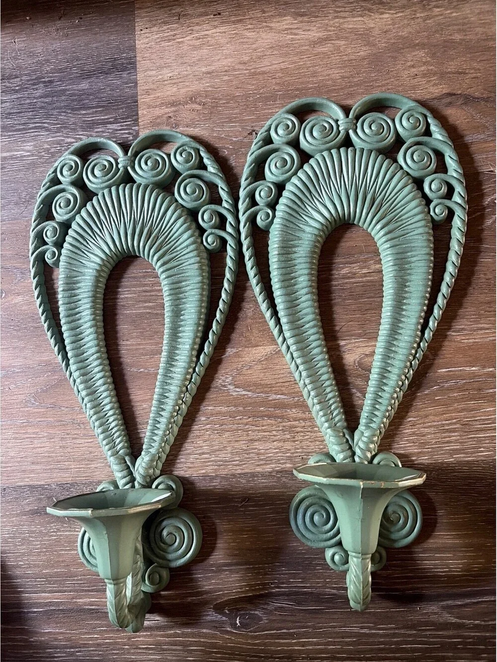 Vintage 1970s Burwood Style Wall Candle Sconces Pair 17” Hollywood Regency